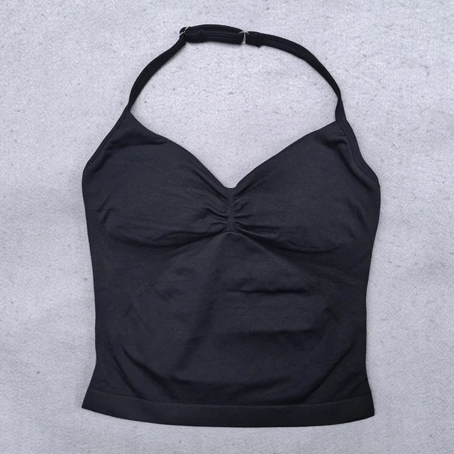 Women’s Adjustable Strappy Sports Top Open Back Gym Yoga Crop Top with Built-in Fastener Fitness Workout Wear