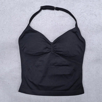 Women’s Adjustable Strappy Sports Top Open Back Gym Yoga Crop Top with Built-in Fastener Fitness Workout Wear