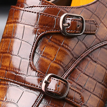 Men’s Crocodile Grain Leather Brogue Shoes - Luxury Buckle Dress Shoes for Business, Wedding and Party Wear