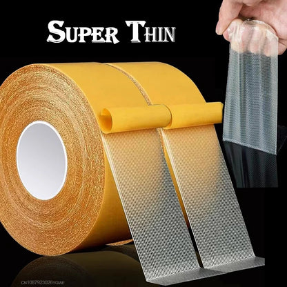 Super Thin Strong Double-Sided Adhesive Tape - Heavy Duty, Waterproof, Traceless Mesh Grid Carpet Tape