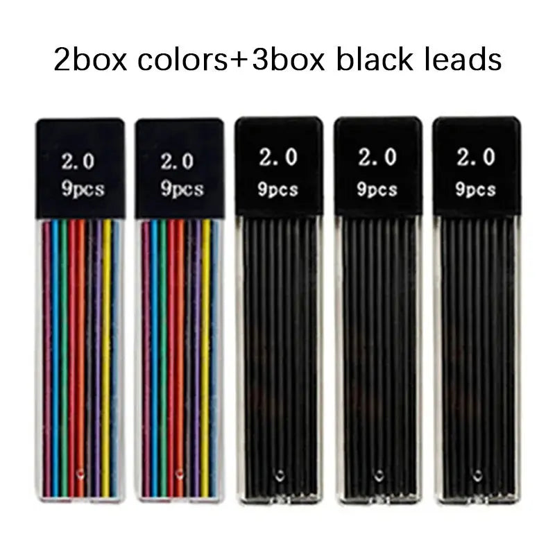 2.0mm Mechanical Pencil Set - 2B Black & Color Lead Refills for Writing, Sketching, Drawing & School Art