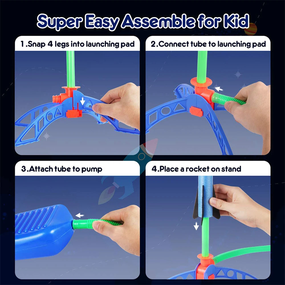 Kid Air Rocket Foot Pump Launcher: Outdoor Stomp Soaring Rocket Toy Set - Child's Play Jump Sport Games, Fun Toys for Children