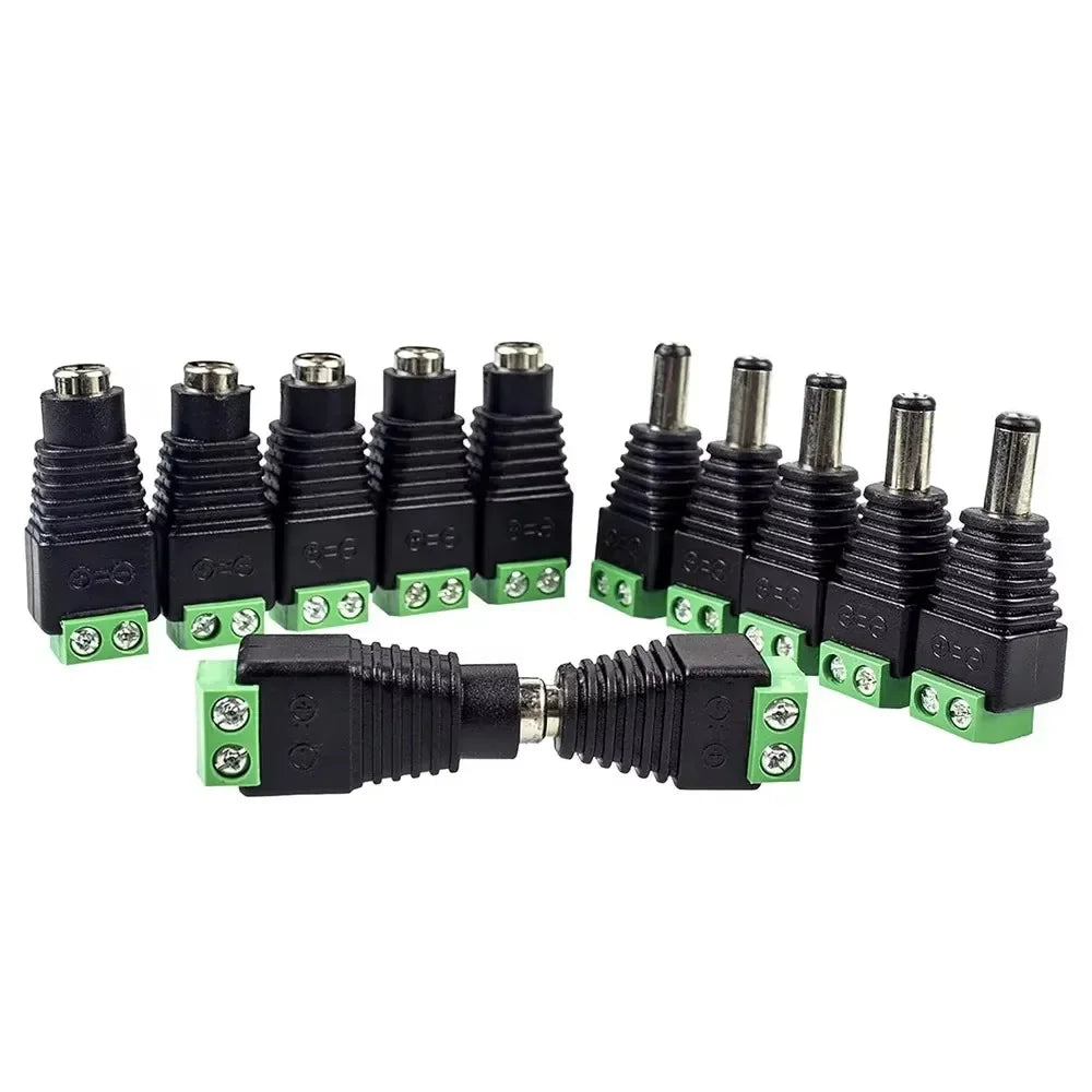 5-Pair 12V DC Power Connector Set - 2.1mm × 5.5mm Male & Female Barrel Plug Jack for LED Strips, Cameras & Power Supplies