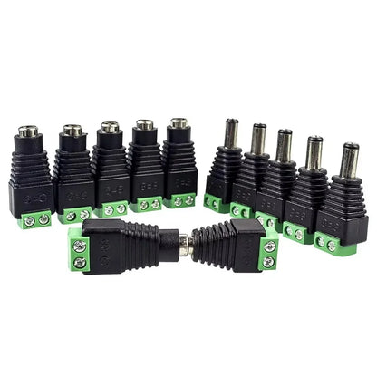 5-Pair 12V DC Power Connector Set - 2.1mm × 5.5mm Male & Female Barrel Plug Jack for LED Strips, Cameras & Power Supplies