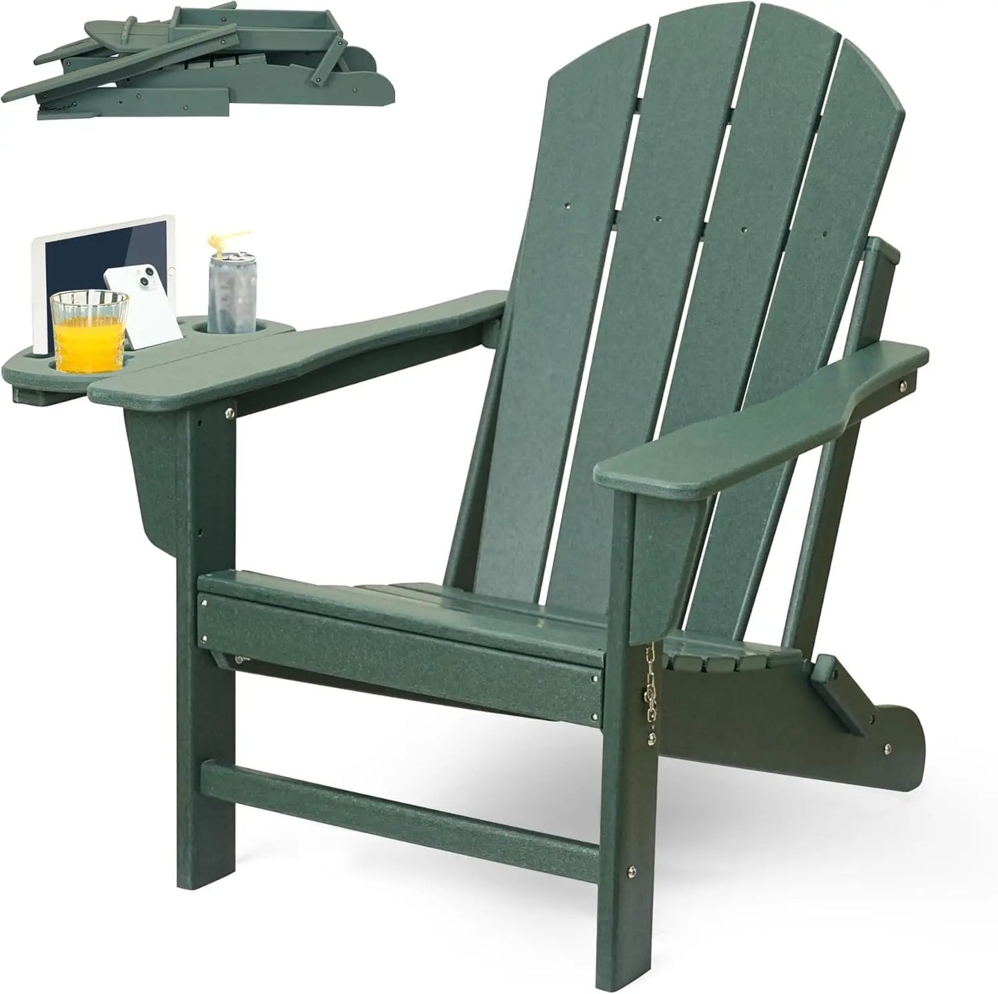 HDPE Folding Adirondack Chair Set – Weather-Resistant Outdoor Chairs with 4-in-1 Cup Holder Trays