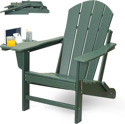 HDPE Folding Adirondack Chair Set – Weather-Resistant Outdoor Chairs with 4-in-1 Cup Holder Trays