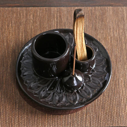 Ceramic Palo Santo Sticks Holder – 4 in 1 Incense Burner, Sage Holder & Ash Catcher Tray for Meditation & Yoga Room