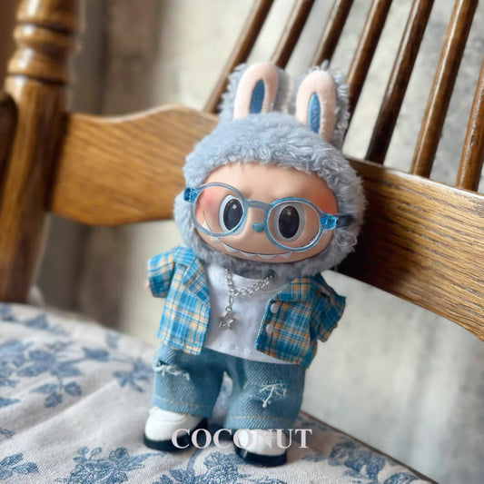 Labubu 17cm Doll Summer Outfit – Cool Shirt & Ripped Jeans Set | Trendy Casual Vinyl Doll Clothes