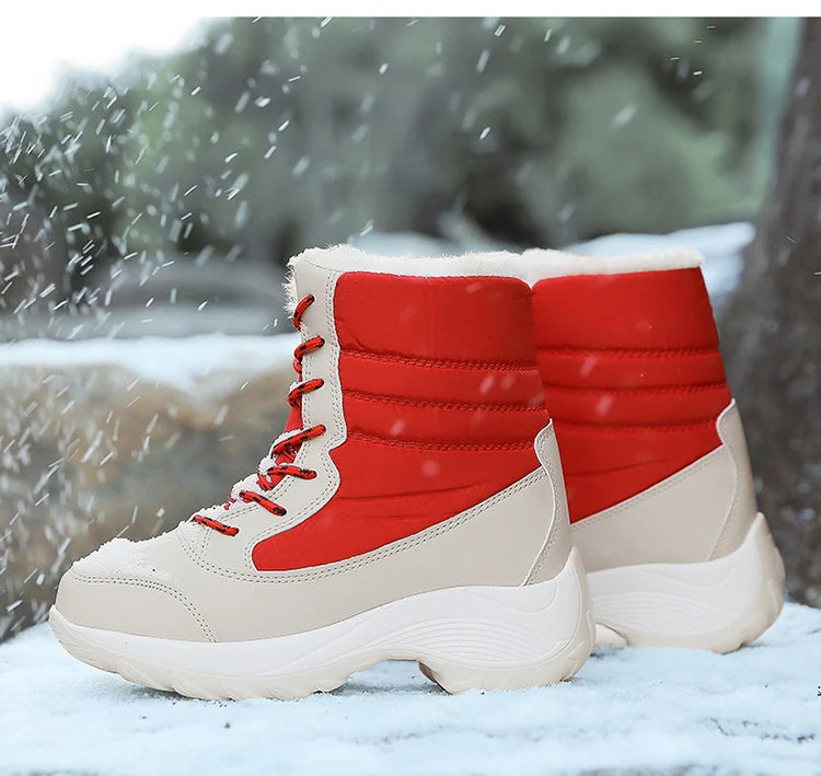Women's Winter Snow Boots – Plush Lined Platform Flat Casual Shoes for Warmth and Comfort