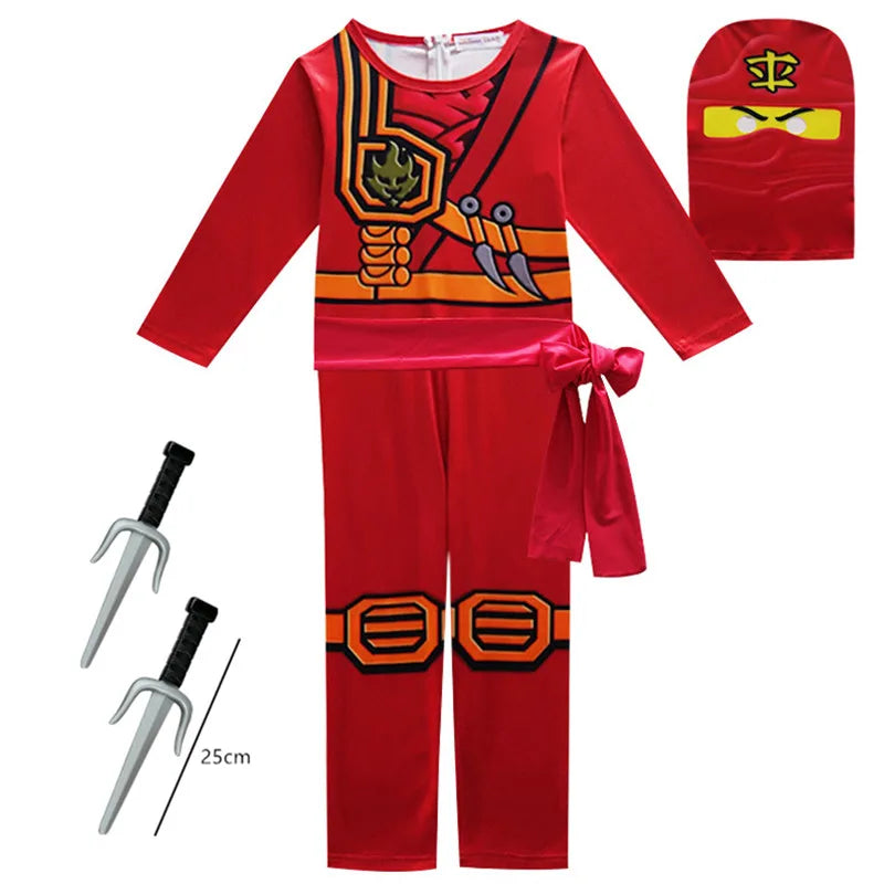 Kids Ninja Cosplay Superhero Jumpsuit – Anime Ninja Costume with Toy Fork, Fancy Party Dress for Carnival & Halloween