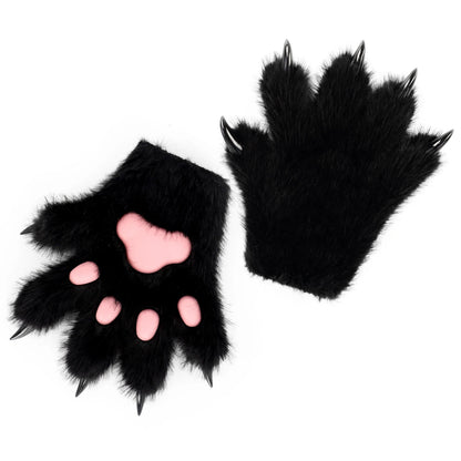 Furry Animal Paw Gloves – Cat, Wolf, Fox, Dog Fluffy Costume Mittens for Kids Cosplay, Halloween & Christmas