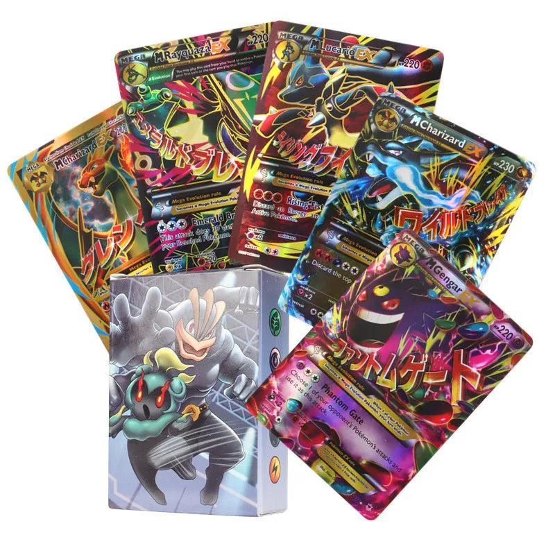 60-100Pcs English Pokemon Cards – Holographic EX, Vstar, Vmax, GX, Charizard, Mewtwo & Evolution Combos