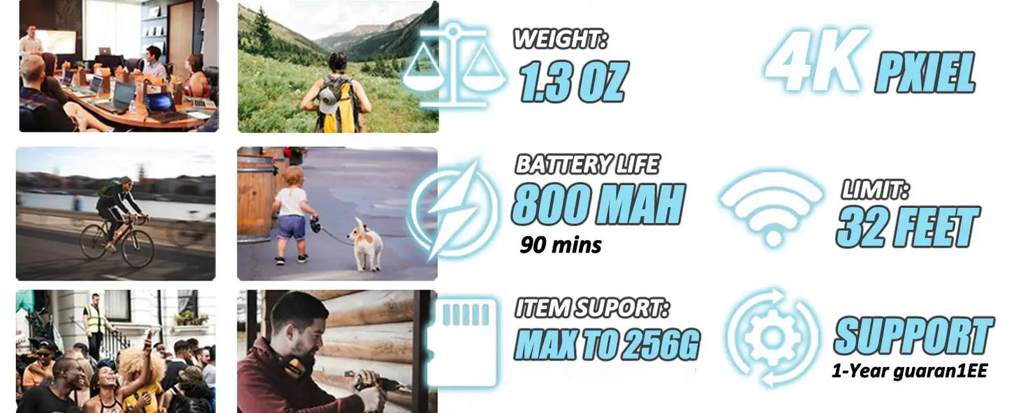 4K HD Mini Vlog Camera — WiFi Wireless Portable Action Body Cam for Sports, Travel & Photography