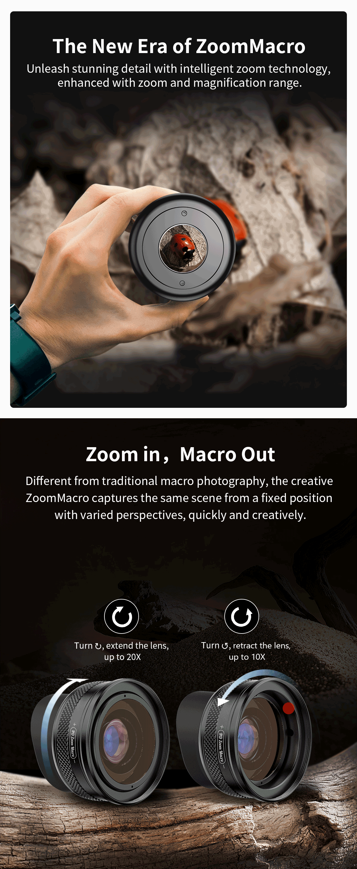 APEXEL 10-20X Zoom HD Macro Lens – Micro Phone Camera Lens for iPhone, Samsung & All Smartphones Eye Macro Photography