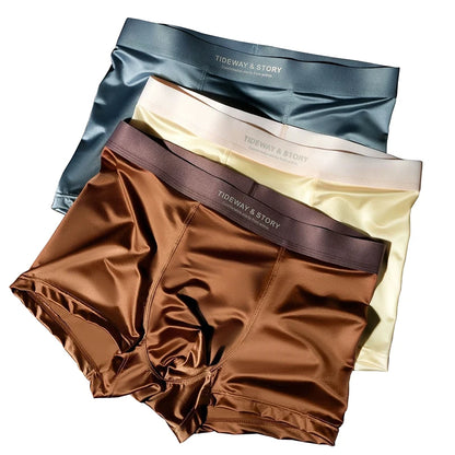 Men’s Ice Silk Underwear - 4PCS Luxury Satin Breathable Seamless Boxer Shorts Flat Corner Design