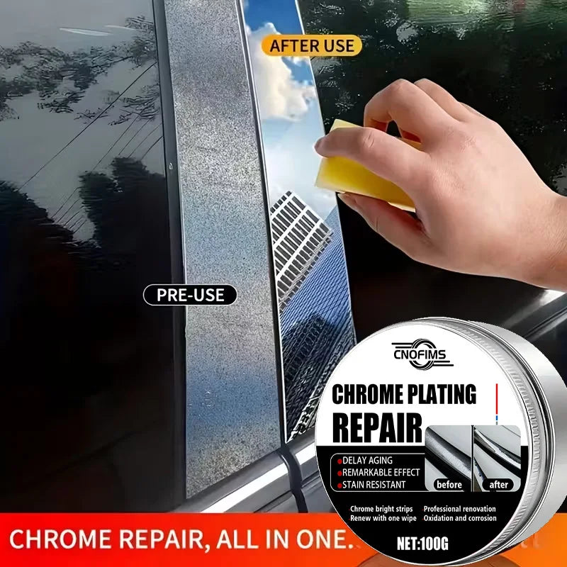 Chrome Polish with Sponge – All-Vehicle Chrome Oxidation Remover & Shine Restorer