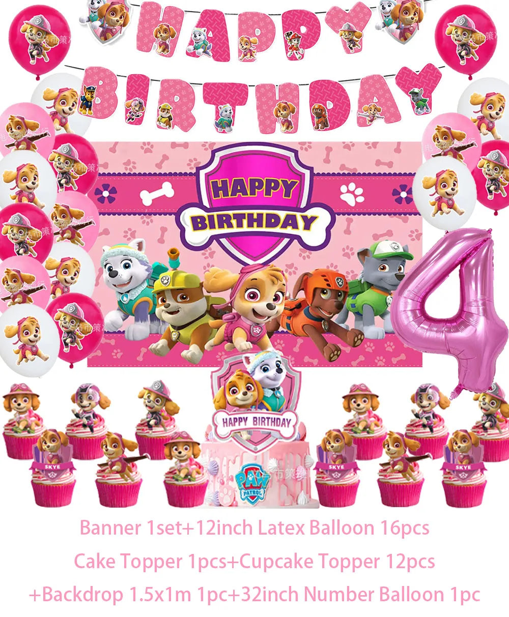 PAW Patrol Skye Pink Birthday Party Decorations Set – Foil Balloon Backdrop, Disposable Tableware & Baby Shower Supplies for Girls Kids Gifts