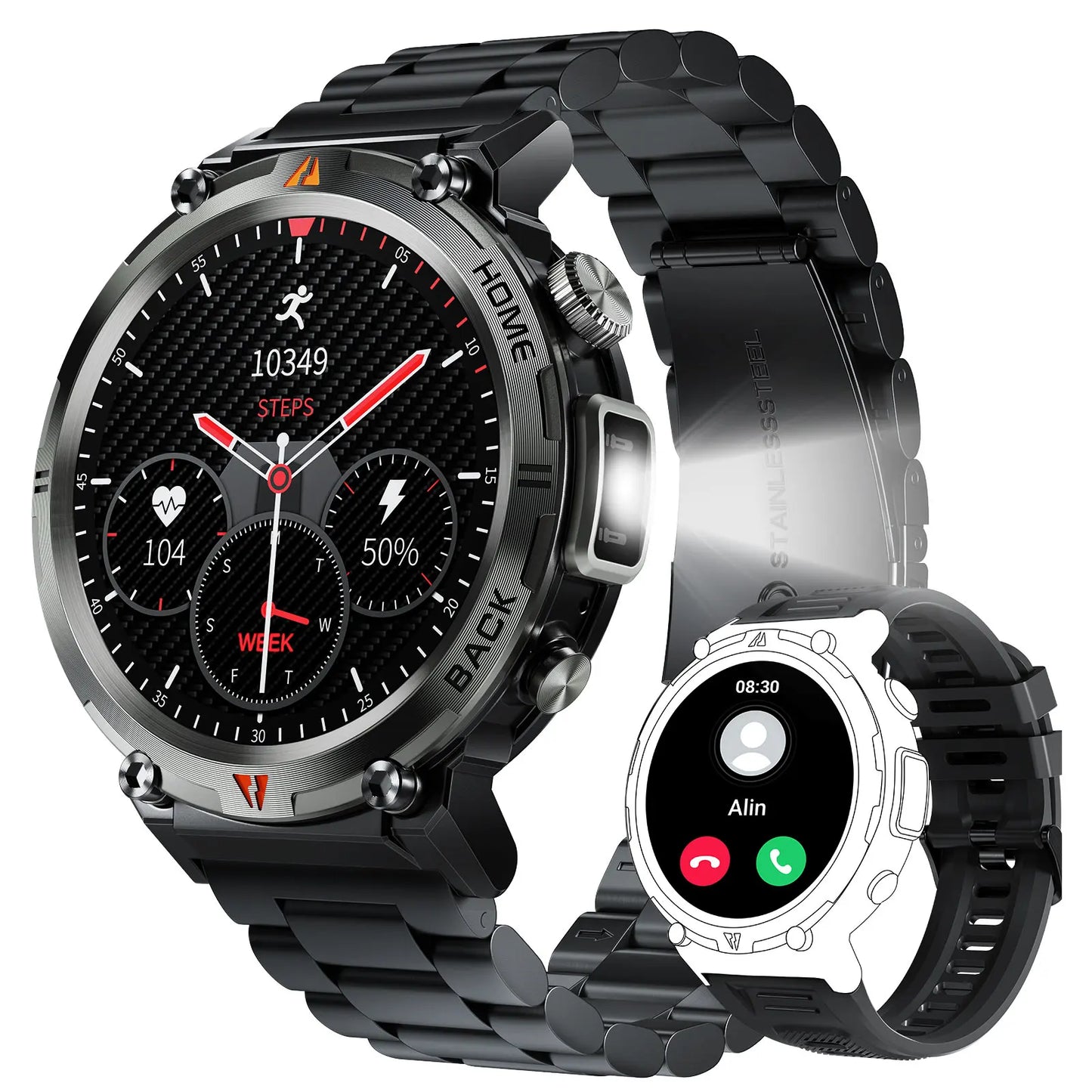 EIGIIS KE3 Smartwatch for Men – 3ATM Waterproof, Bluetooth Call, Health Monitor, Flashlight, 100+ Sports Modes