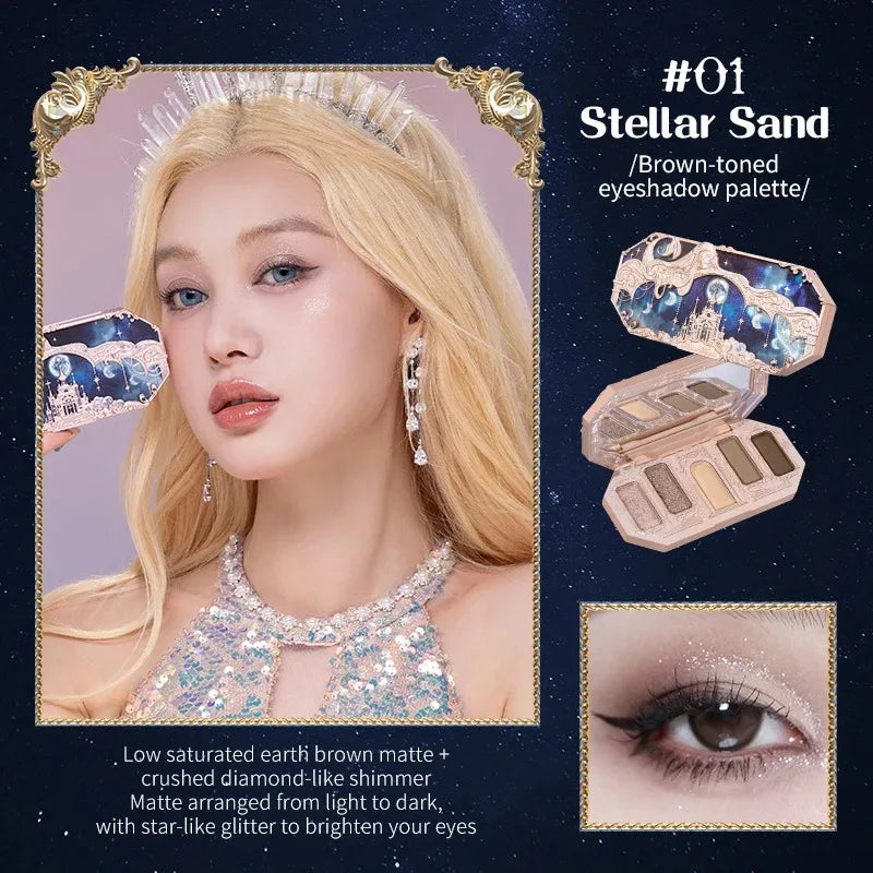 Flower Knows Moonlight Mermaid Eyeshadow Palette – 5-Color Matte, Shimmer & Glitter Waterproof Eye Shadow