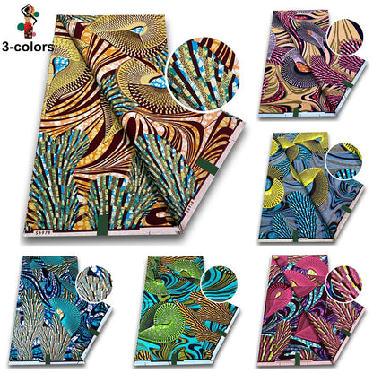African Golden Wax Fabric - Glitter Gold Print Batik Ankara Pagne Material for Women