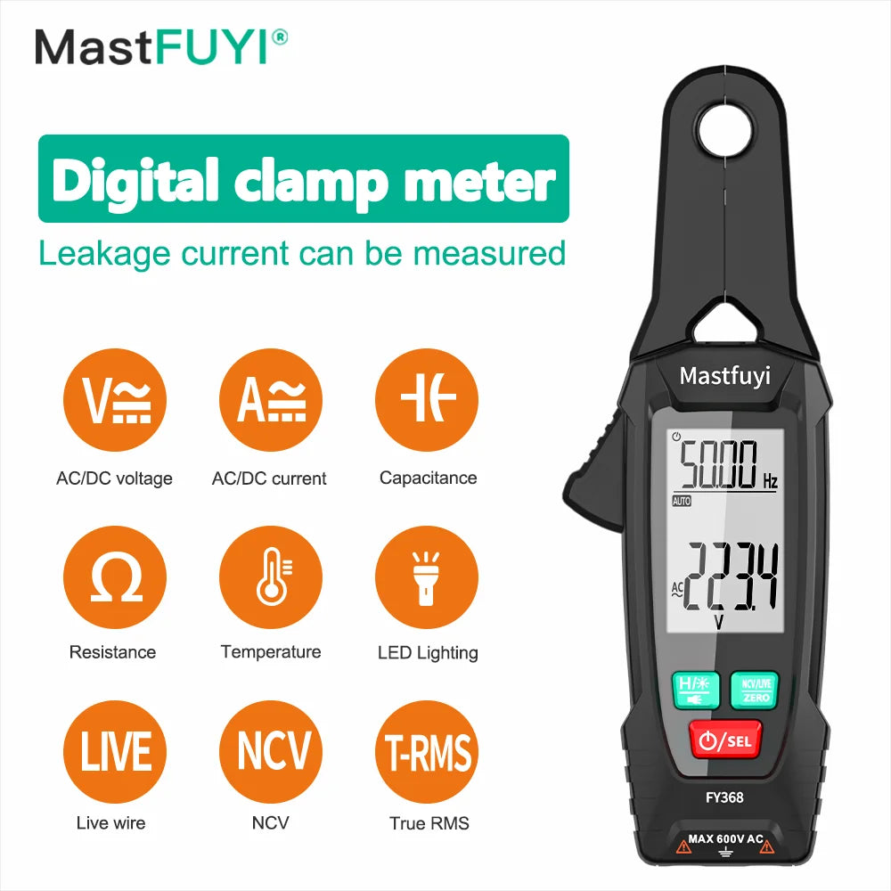 MASTFUYI Digital Clamp Meter - 1mA High-Precision True RMS AC/DC Ammeter for Electrical & Automotive Testing