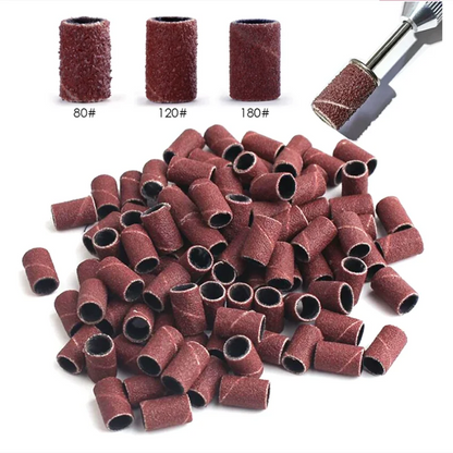 100/50PCS Sanding Cap Bands - 80/120/180 Grit Nail Drill Grinding Bits for Manicure & Pedicure Tools