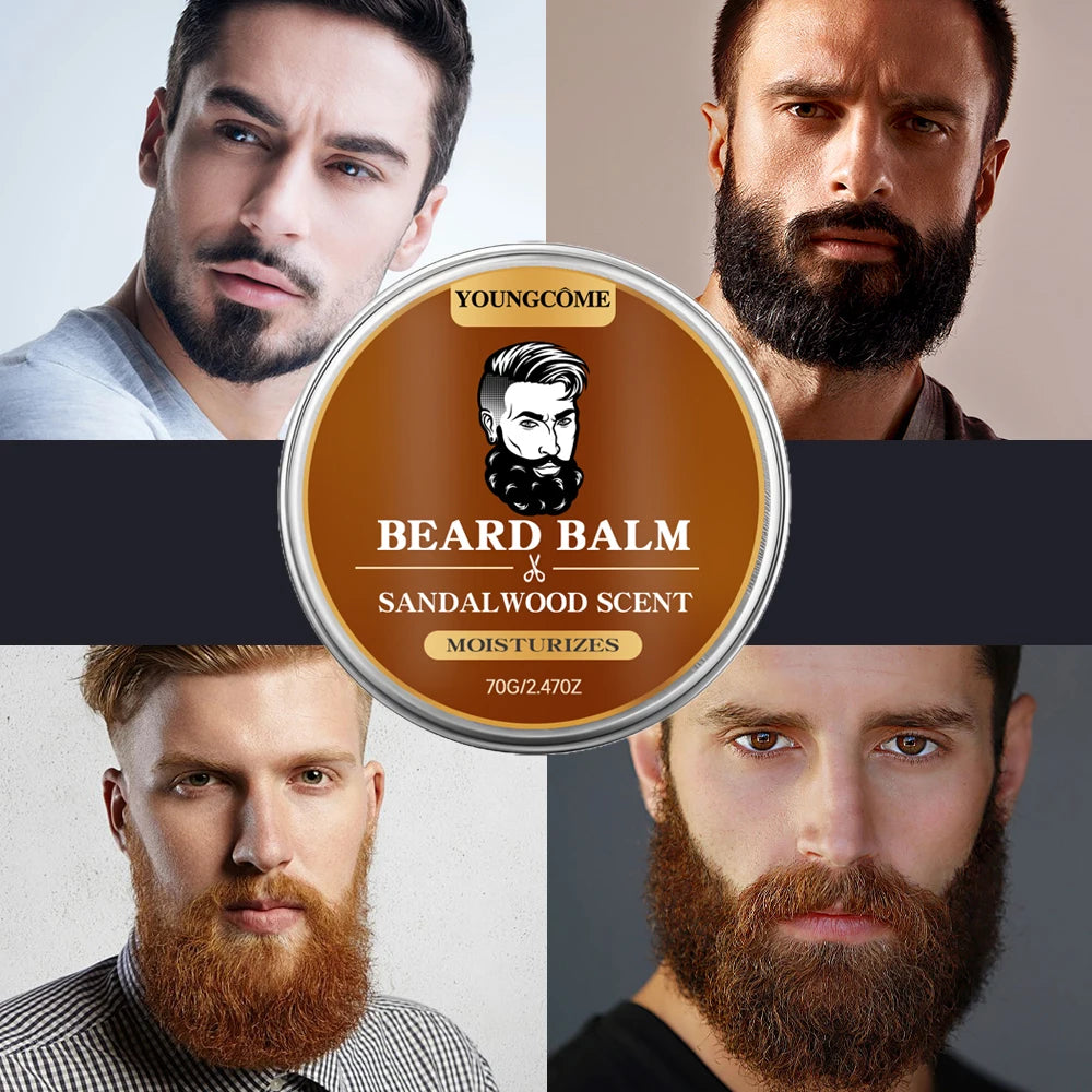 Organic Beard Growth Oil & Sandalwood Balm Grooming Kit (1/2/4 Set) – 24H Nourishing Beard Care with Argan Oil & Vitamin E, Anti-Flake Moisturizer for Men