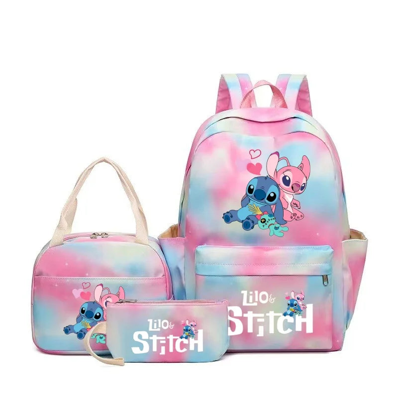 3pcs Stitch Large Capacity Backpack Set – Cartoon Schoolbag with Lunch Bag & Pencil Case for Kids & Girls