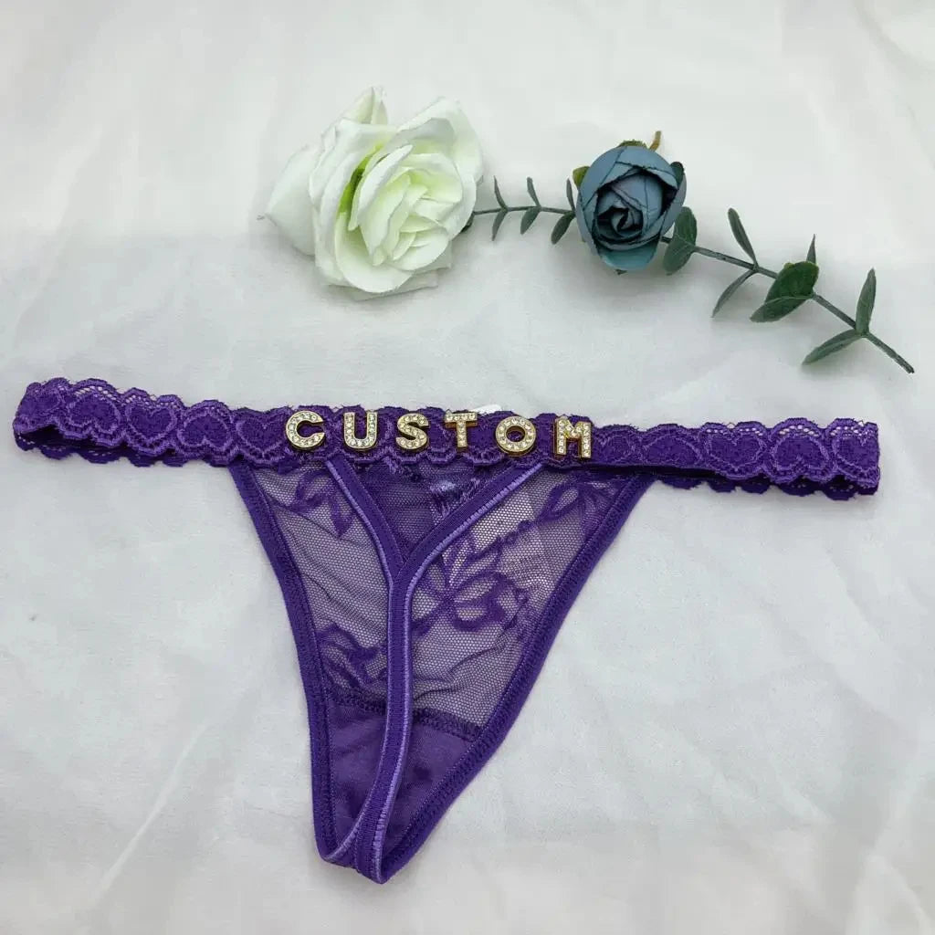 Custom Rhinestone Letter Thong Panties – Personalized Sexy G-String Underwear DIY Name Bikini Jewelry Gift for Women