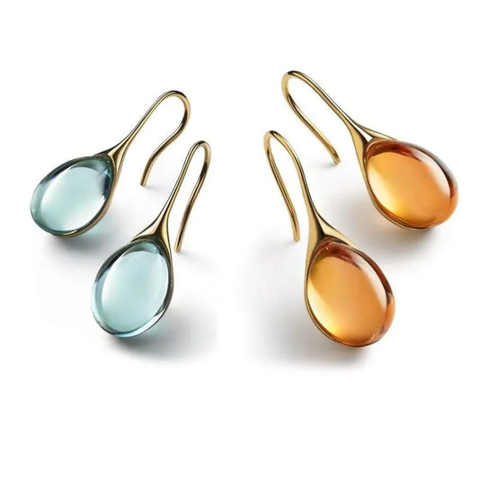 2-Piece Gold-Tone Faux Cat Eye Stone Earrings – Luxury Colorful Fashion Jewelry Set