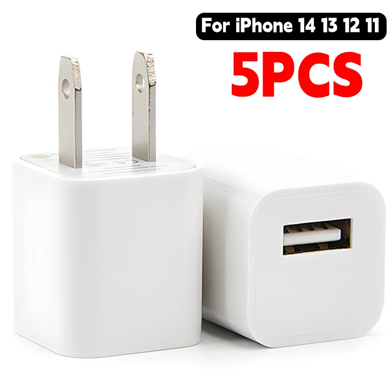 1-5 Pcs USB Wall Charger Adapter – Fast Charging for iPhone 14, 13, 12, 11 Pro Max, XR, XS, 8, 7, iPad, US Plug