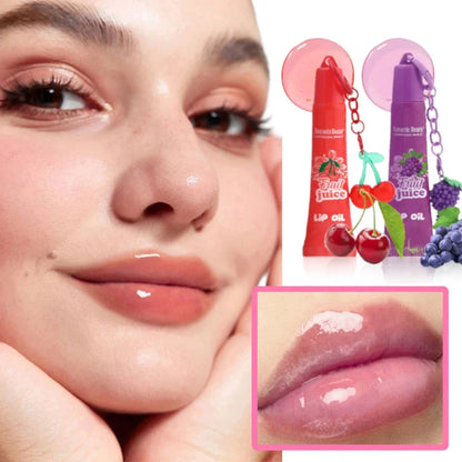 Women’s Fruit Flavor Lip Oil with Keychain – Moisturizing Nourishing Portable Lip Gloss Lip Glaze
