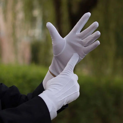 White Formal Parade Gloves – Classic Tuxedo Honor Guard Inspection Uniform Gloves for Men & Women, Butler & Band Performance Wear