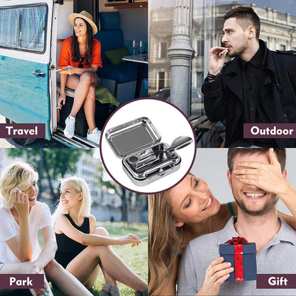 Mini Portable Metal Cigarette Ashtray with Lockable Lid - Fashion Desktop Ash Case - Pocket Ashtray Gift for Men