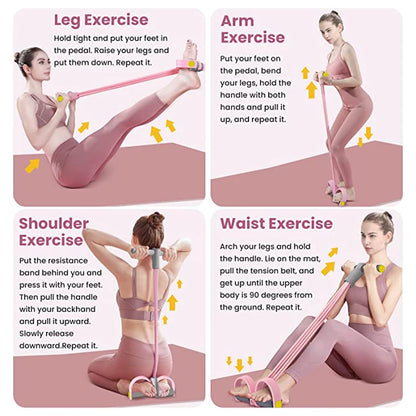 4-Tube Resistance Band with Yoga Pedals - Elastic Pull Rope for Abdominal, Waist, Arm Training & Home Fitness