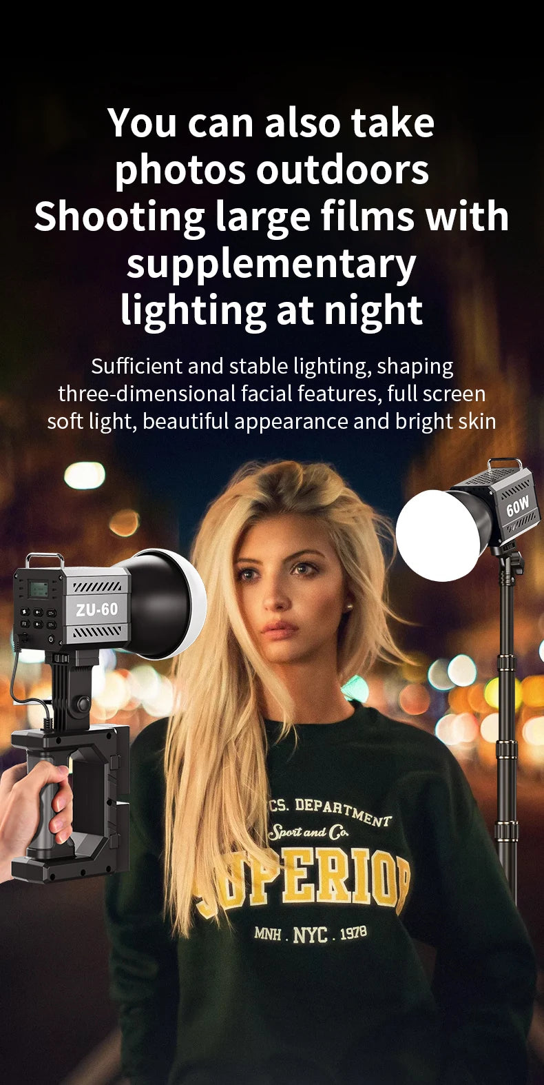 LED Fill Light Handheld COB Photography Light - Dual Color, Gentle Light for Outdoor Shooting, YouTube, TikTok, Vlog with Remote Rocker