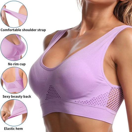 Seamless Mesh Sports Bra for Women – Wireless Shockproof Gym & Yoga Bra, Breathable Plus Size 6XL Running Crop Top