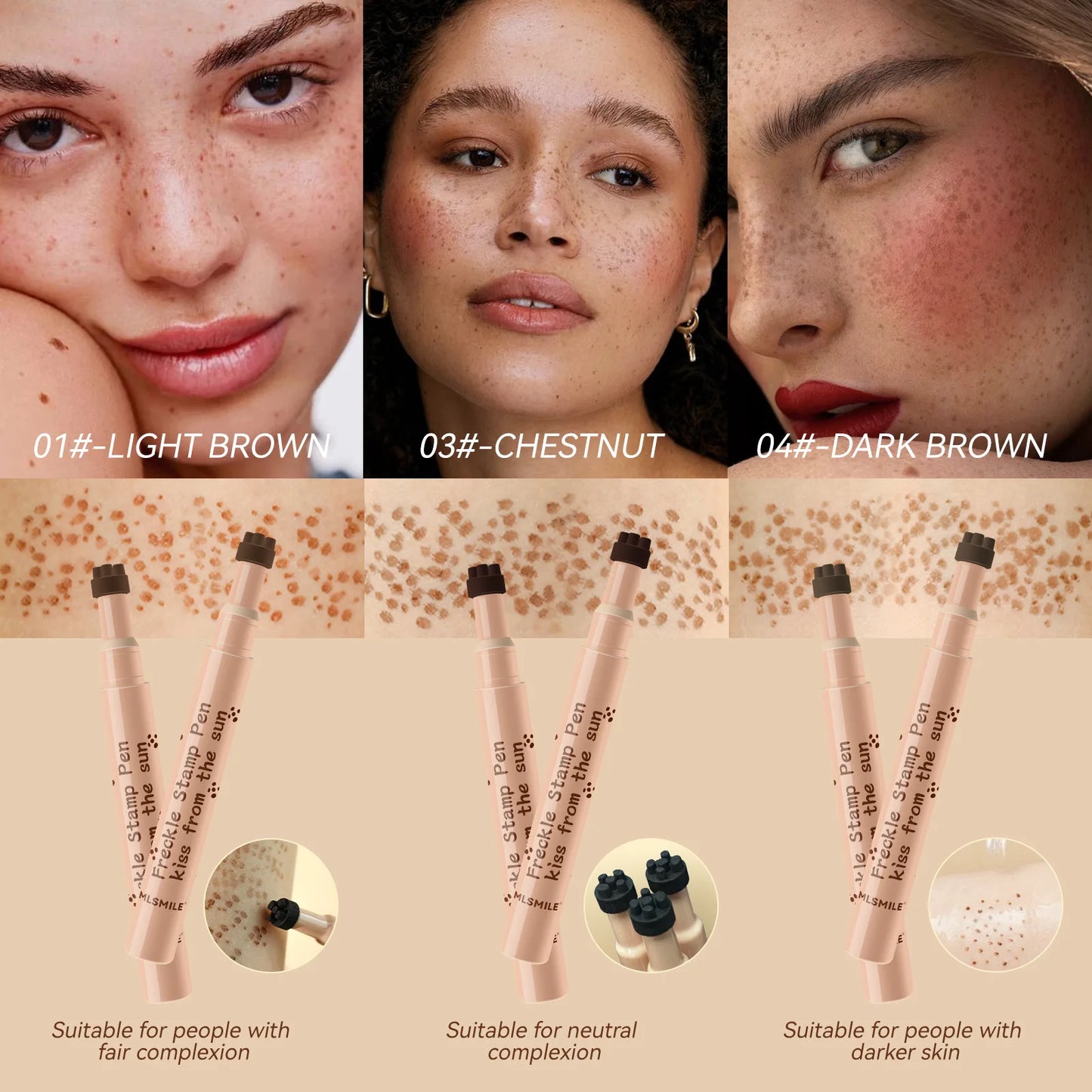 Waterproof Freckle Pen - Natural Fake Freckles Makeup Dot Spot Marker for Women Light & Dark Brown