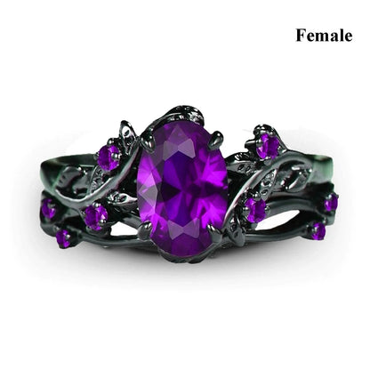 Couple Celtic Dragon Rings Set - Purple Rhinestone CZ Stainless Steel Wedding Jewelry for Men & Women