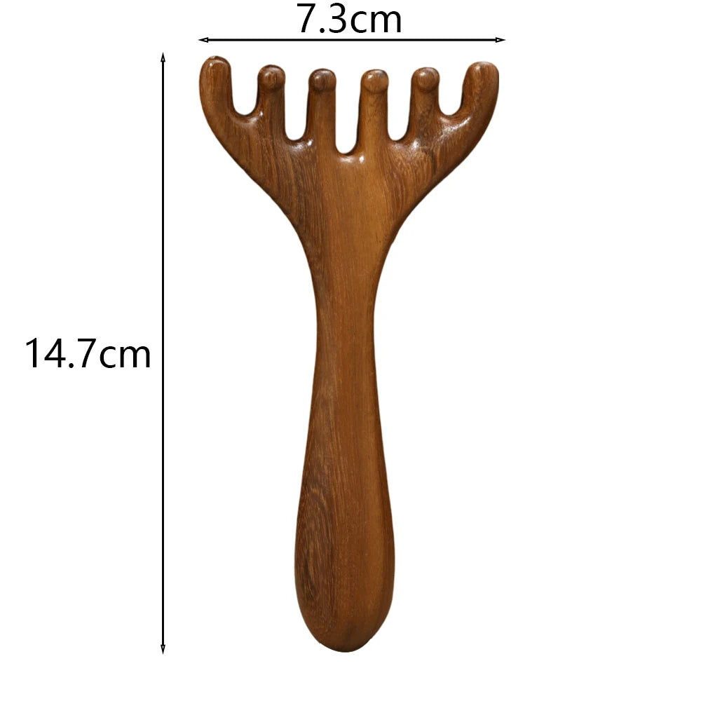 Head Meridian Massage Comb – Anti-Static Natural Wooden Wide Tooth, Six-Claw Gua Sha Tool for Spa & Blood Circulation