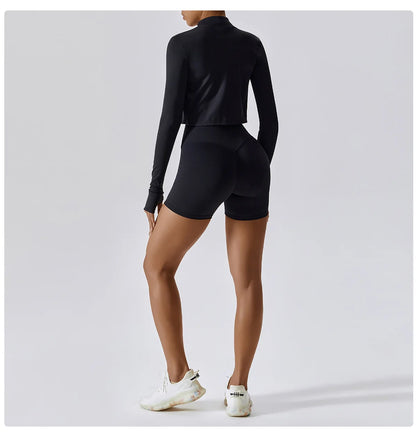 3PCS Women’s Yoga & Workout Set – Long Sleeve Zipper Top with High Waist Leggings Fitness Sportswear