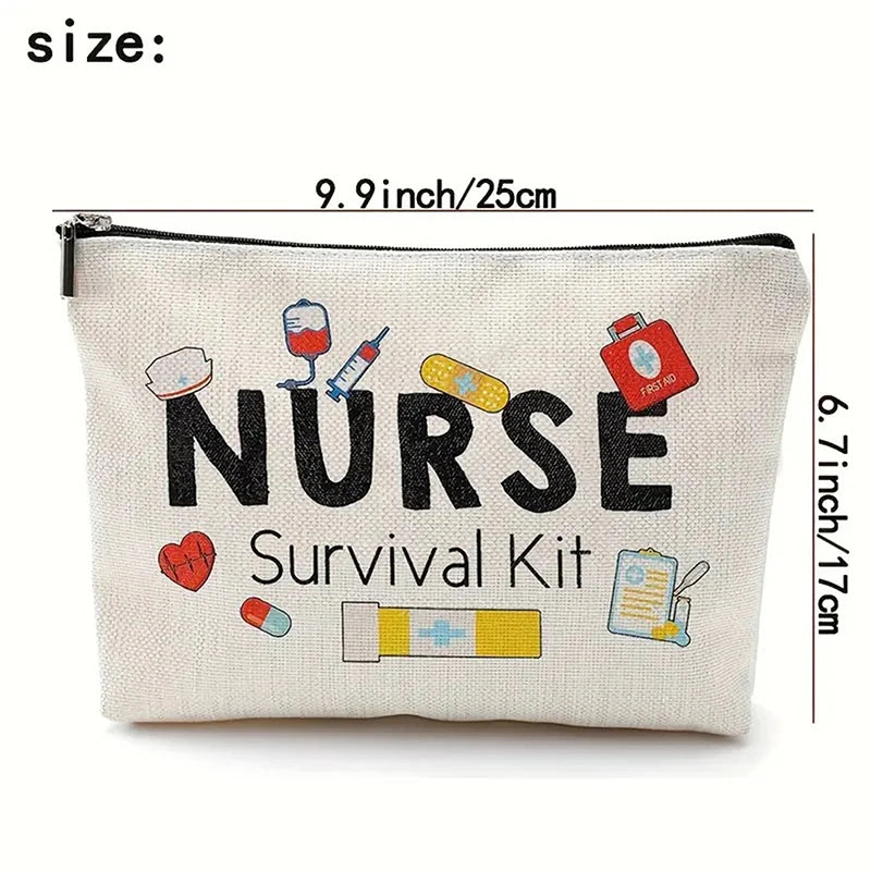 Travel Fashion Cartoon Nurse Print Cosmetic Bag - Women's Designer Makeup Organizer, Heat Transfer Multifunctional Pencil Case