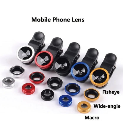 3-in-1 Fisheye Wide Angle Smartphone Camera Lens - Clip-On Macro & Zoom Lens for iPhone Xiaomi Redmi