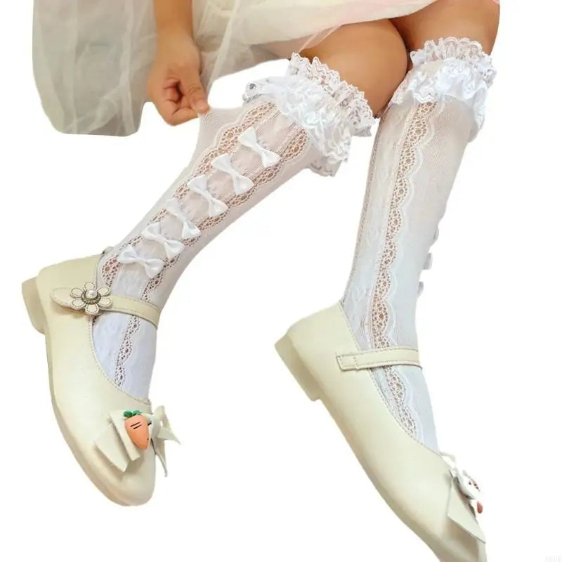 Girls Mid-Calf Socks - Breathable Hollow-Out Layered Stackable Socks
