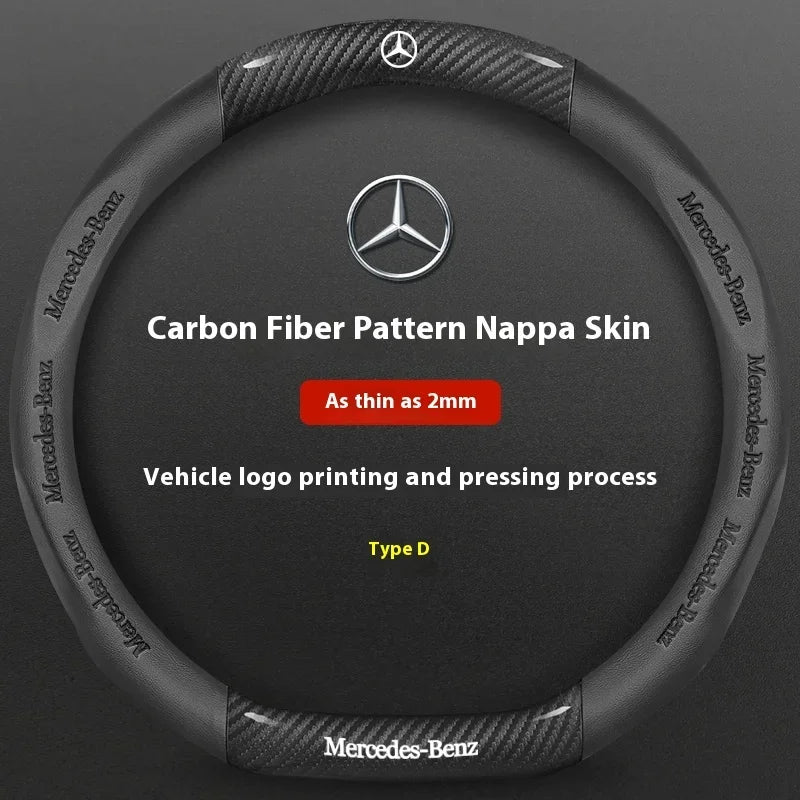 Mercedes-Benz Carbon Fiber Leather Steering Wheel Cover — Anti-Slip Fit for A/B/C/E/S/V/R-Class, C43, CLA, GLA, GLB, GLC, GLK, SLK, SL, Vito
