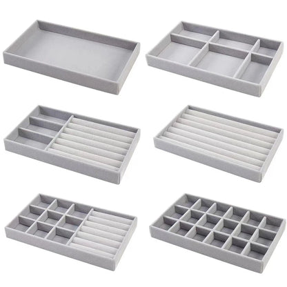 Velvet Jewelry Organizer Tray – Ring, Bracelet & Necklace Storage Box Display Drawer Organizer for Jewelry Showcase & Storage