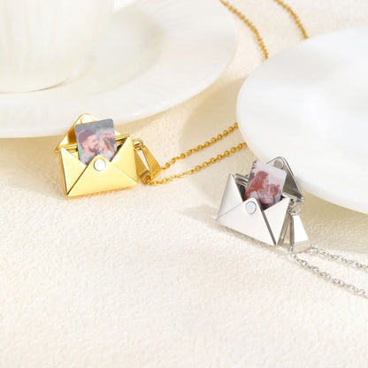 Vnox Custom Envelope Photo Necklace – Stainless Steel Personalized Pendant for Women & Girls