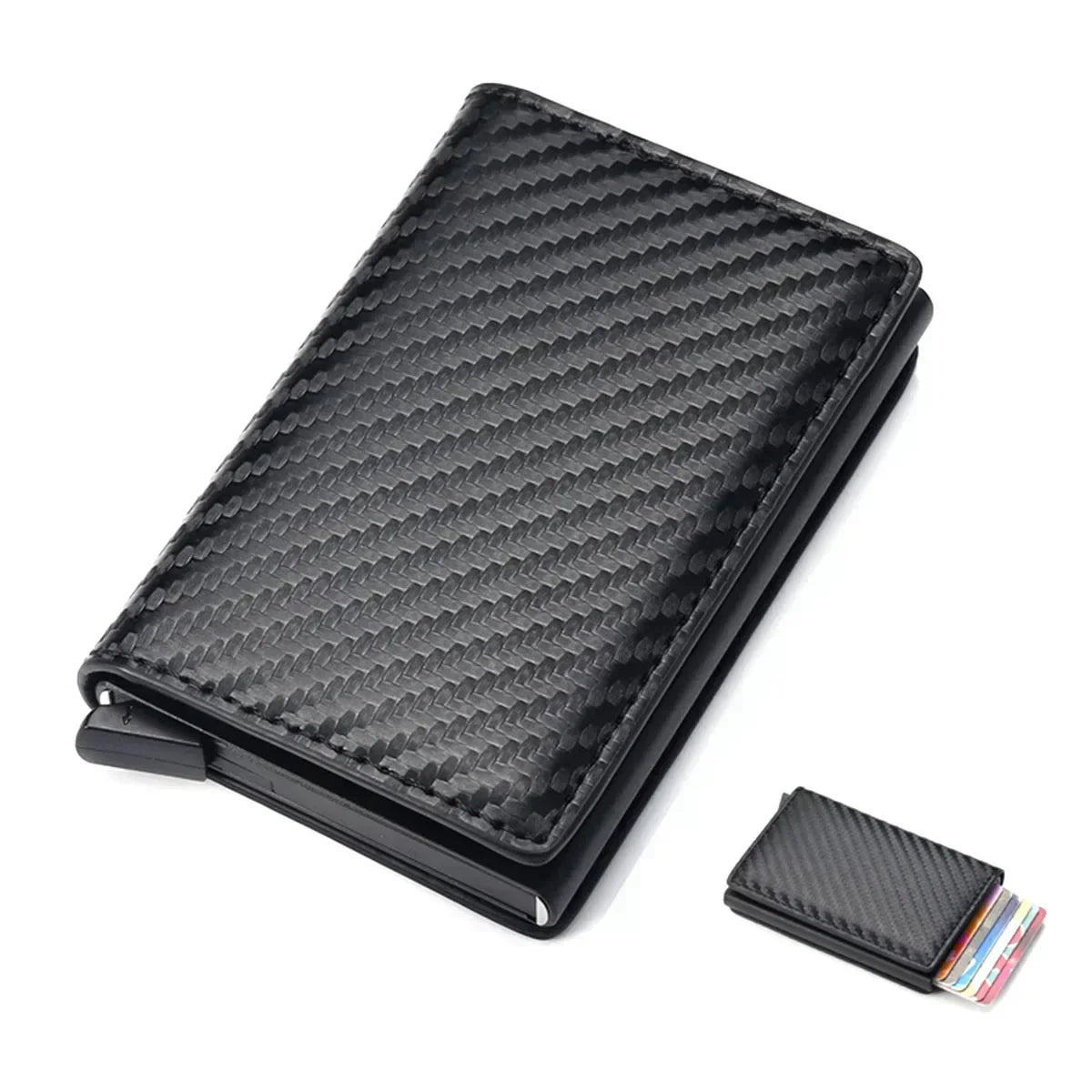 Carbon Fiber Credit Card Holder Wallet for Men - RFID Slim Pop-Up Metal Minimalist Case, Black