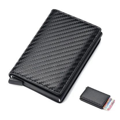Carbon Fiber Credit Card Holder Wallet for Men - RFID Slim Pop-Up Metal Minimalist Case, Black