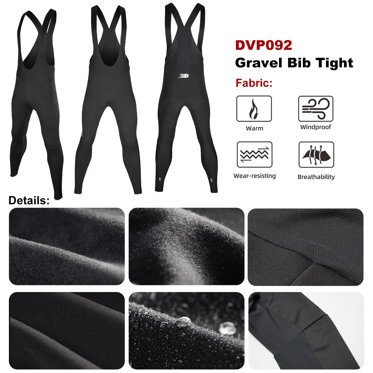 DAREVIE Winter Thermal Cycling Bib Pants – Windproof, Water-Resistant Tights with 120KG/m³ Pad